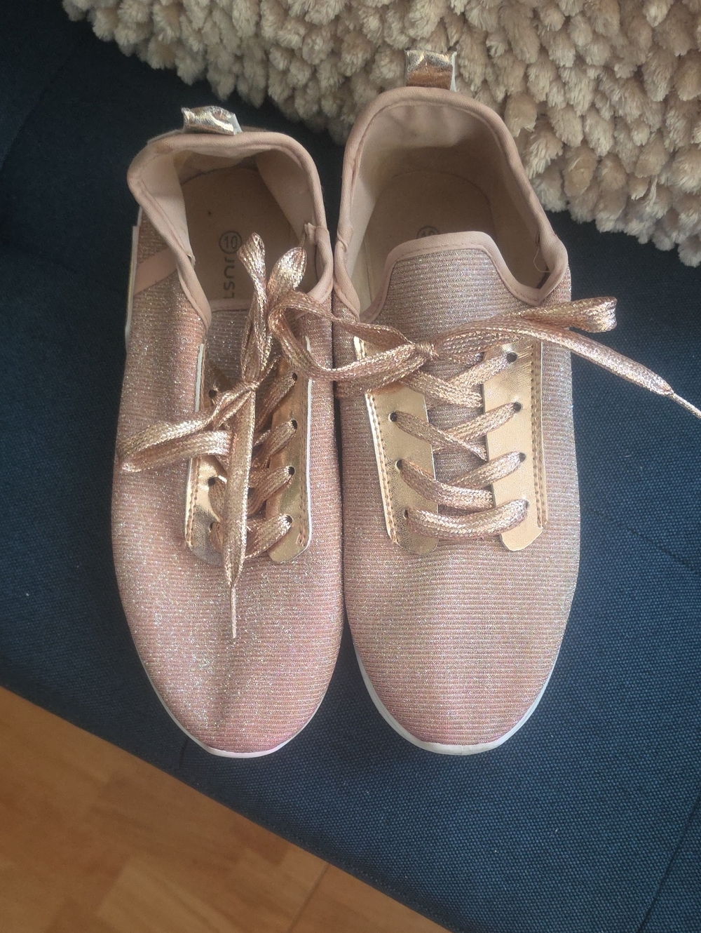 just be Rose Gold Glitter Lace-Up Sneakers